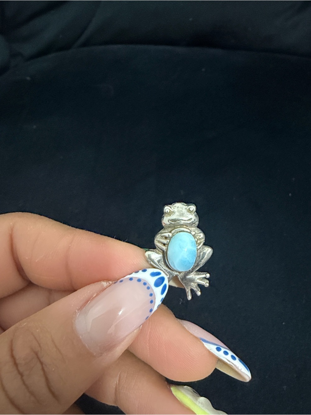 Silver Frog pendant with Larimar Stone - Women Jewelry